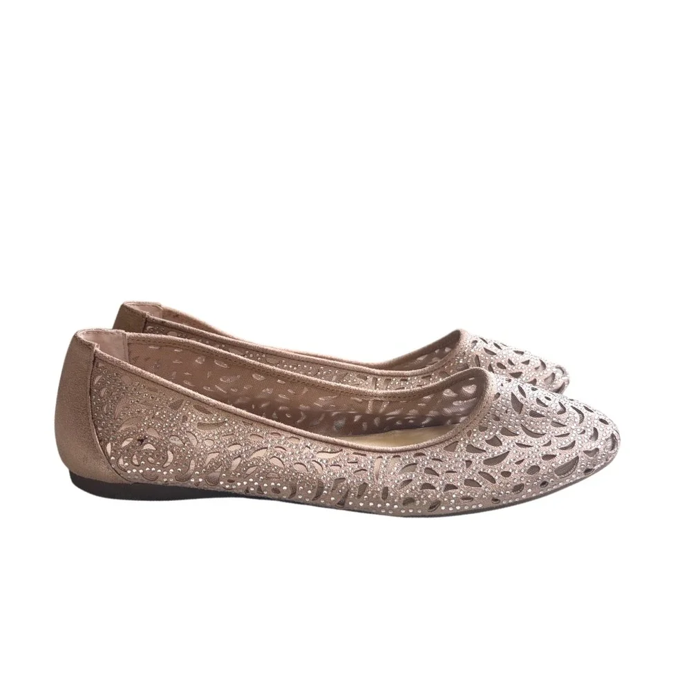 Alex Marie Rose Gold Laser Cut Rhinestone Ballet Flats Womens 10M